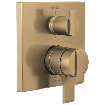 Delta Ara Champagne Bronze Finish Angular Modern 17 Series Shower System Control with 6-Setting Integrated Diverter Includes Valve and Handles D3130V