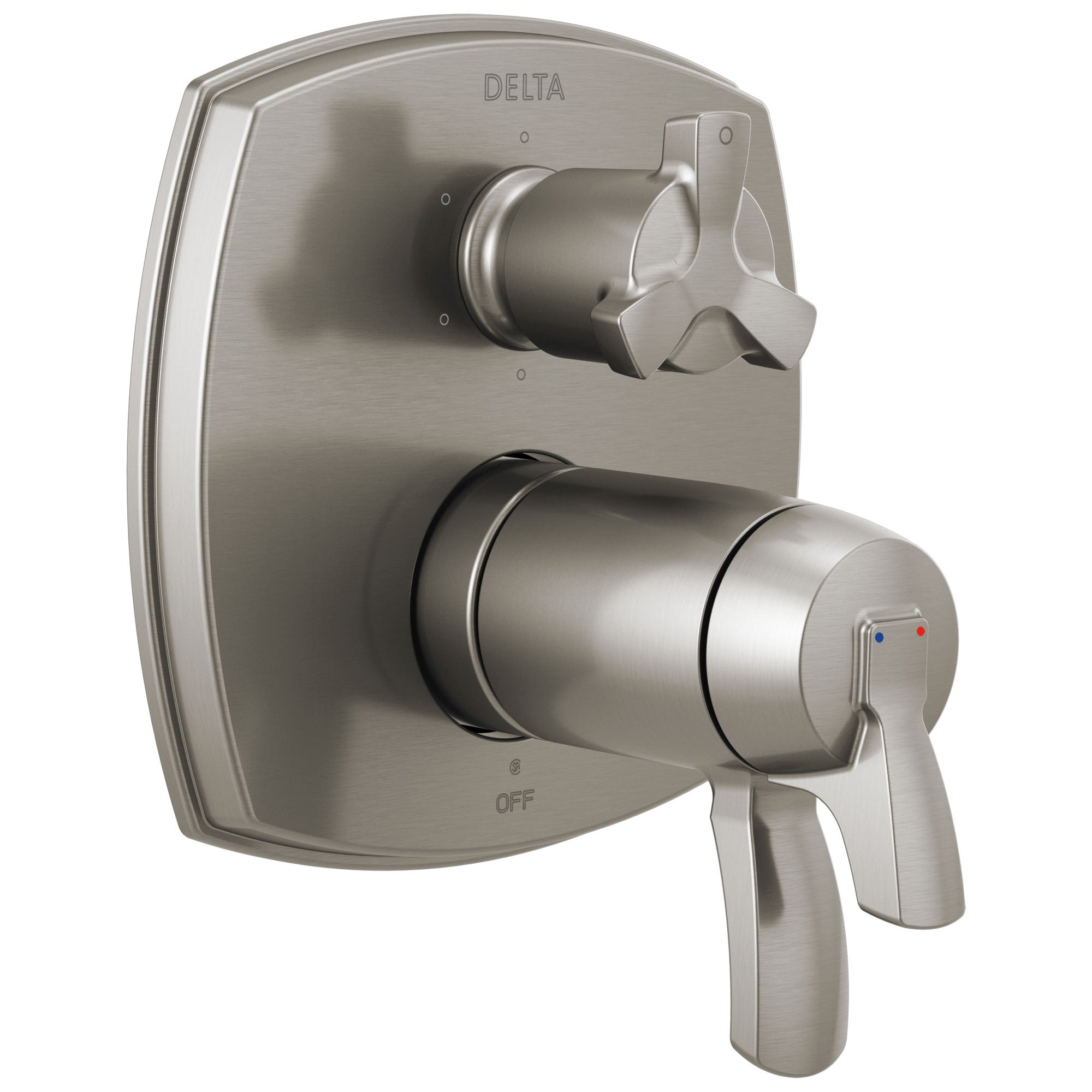 Delta Stryke Stainless Steel Finish Thermostatic Shower System Control with 6 Setting Integrated Cross Handle Diverter Includes Valve & Handles D3074V