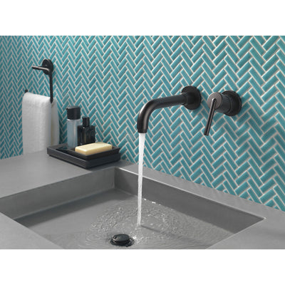 Delta Trinsic Collection Matte Black Finish Single Lever Handle Wall Mount Bathroom Sink Faucet Includes Rough-in Valve D2099V