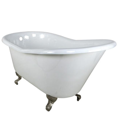 60" Small Cast Iron White Slipper Clawfoot Tub with Satin Nickel Feet
