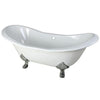 72" Large Cast Iron White Double Slipper Clawfoot Bath Tub with Chrome Feet