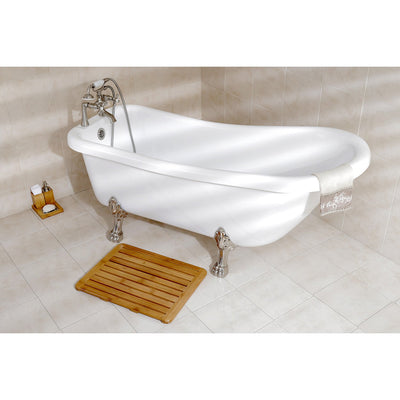 69" Large White Slipper Acrylic Clawfoot Bath Tub with Satin Nickel Lion Feet