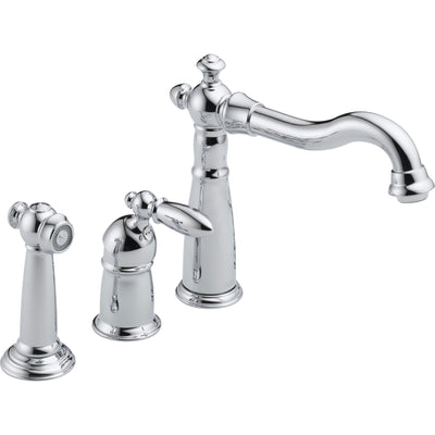 Delta Chrome Finish Victorian Collection Single Handle Kitchen Faucet with Sidespray and Deck Mount Soap Dispenser Package D001CR
