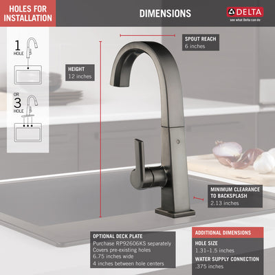 Delta Pivotal Black Stainless Steel Finish Single Handle Bar Sink Faucet D1993LFKS