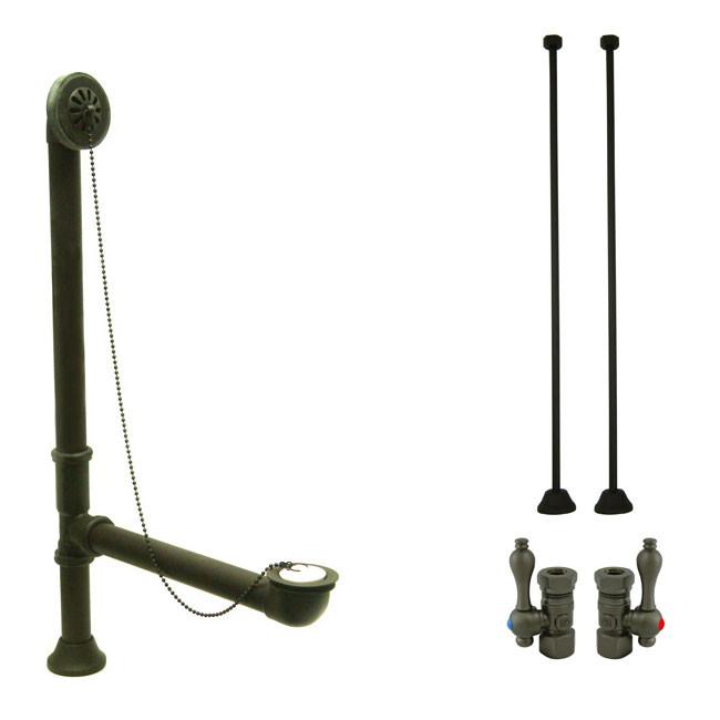 Bronze Clawfoot Tub Hardware Kit Drain, Straight Supply lines, Lever Stops
