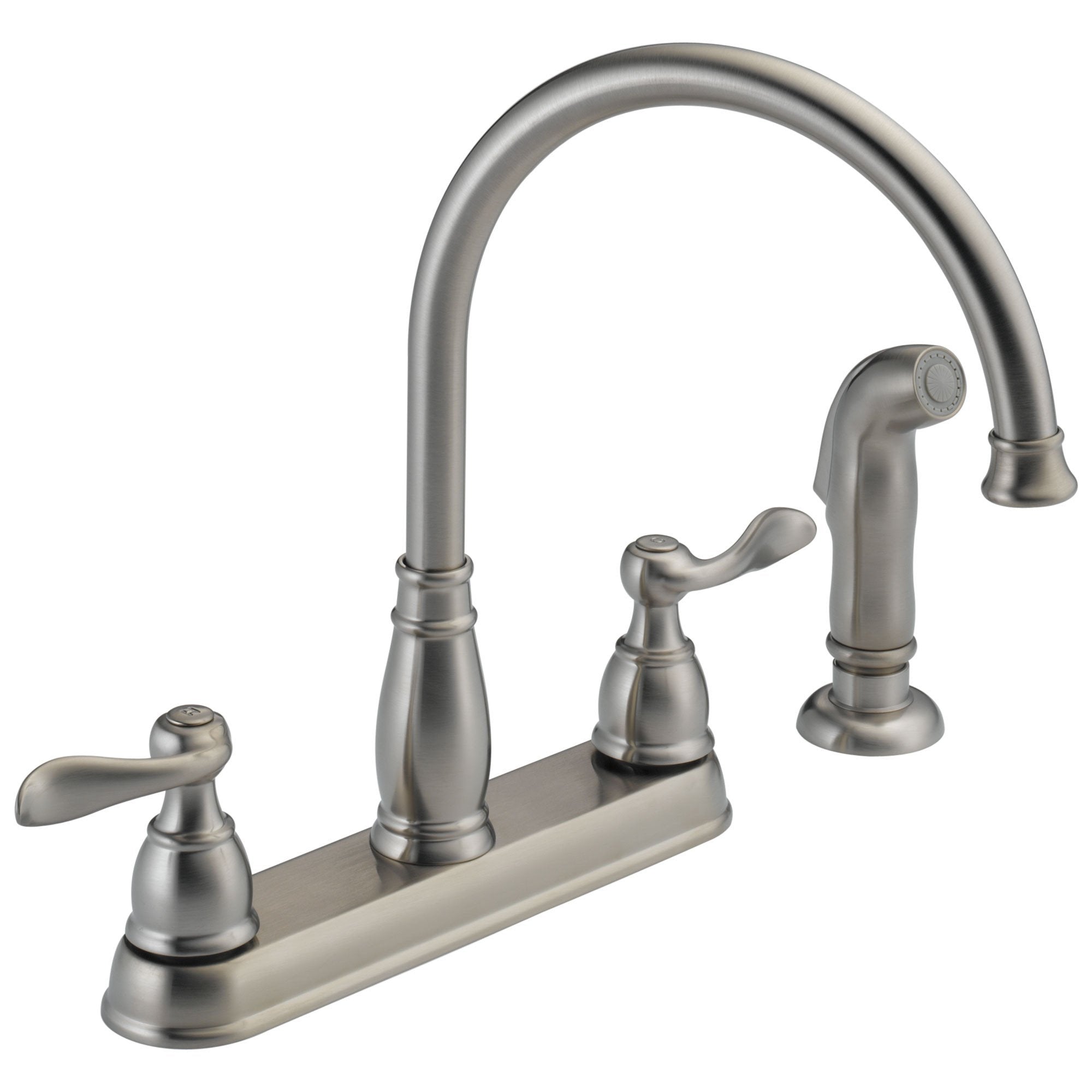 Delta Windemere Collection Stainless Steel Finish Two Handle Gooseneck Swivel Spout Kitchen Faucet with Side Sprayer D21996LFSS