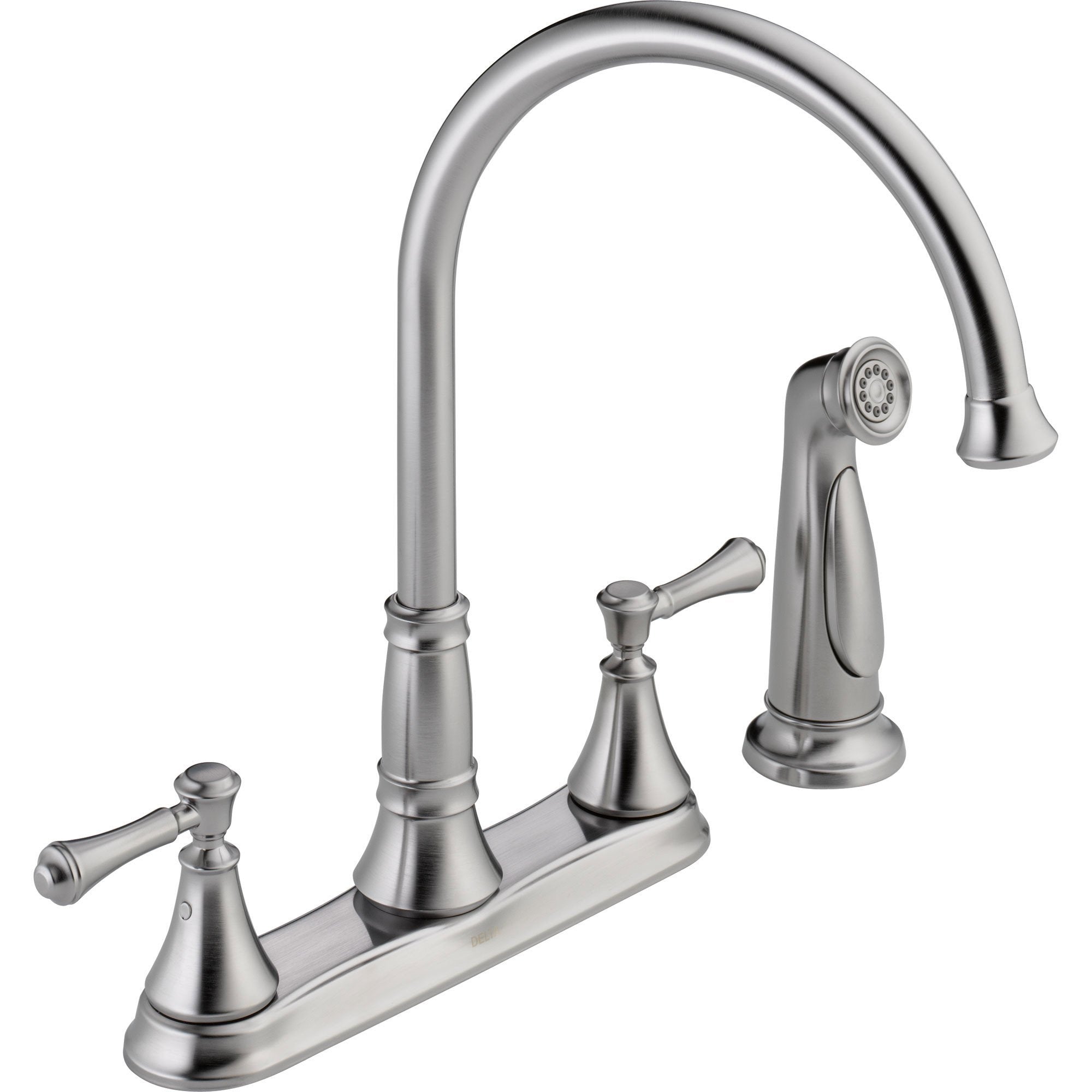 Delta Cassidy Gooseneck Arctic Stainless Kitchen Faucet with Side Sprayer 579503