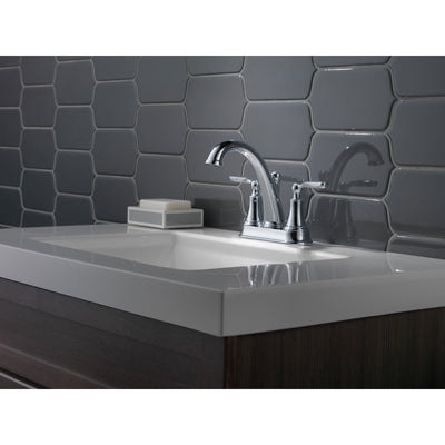 Delta Woodhurst Chrome Finish Lever Handle Centerset Bathroom Sink Faucet with Matching Drain D2532LFMPU