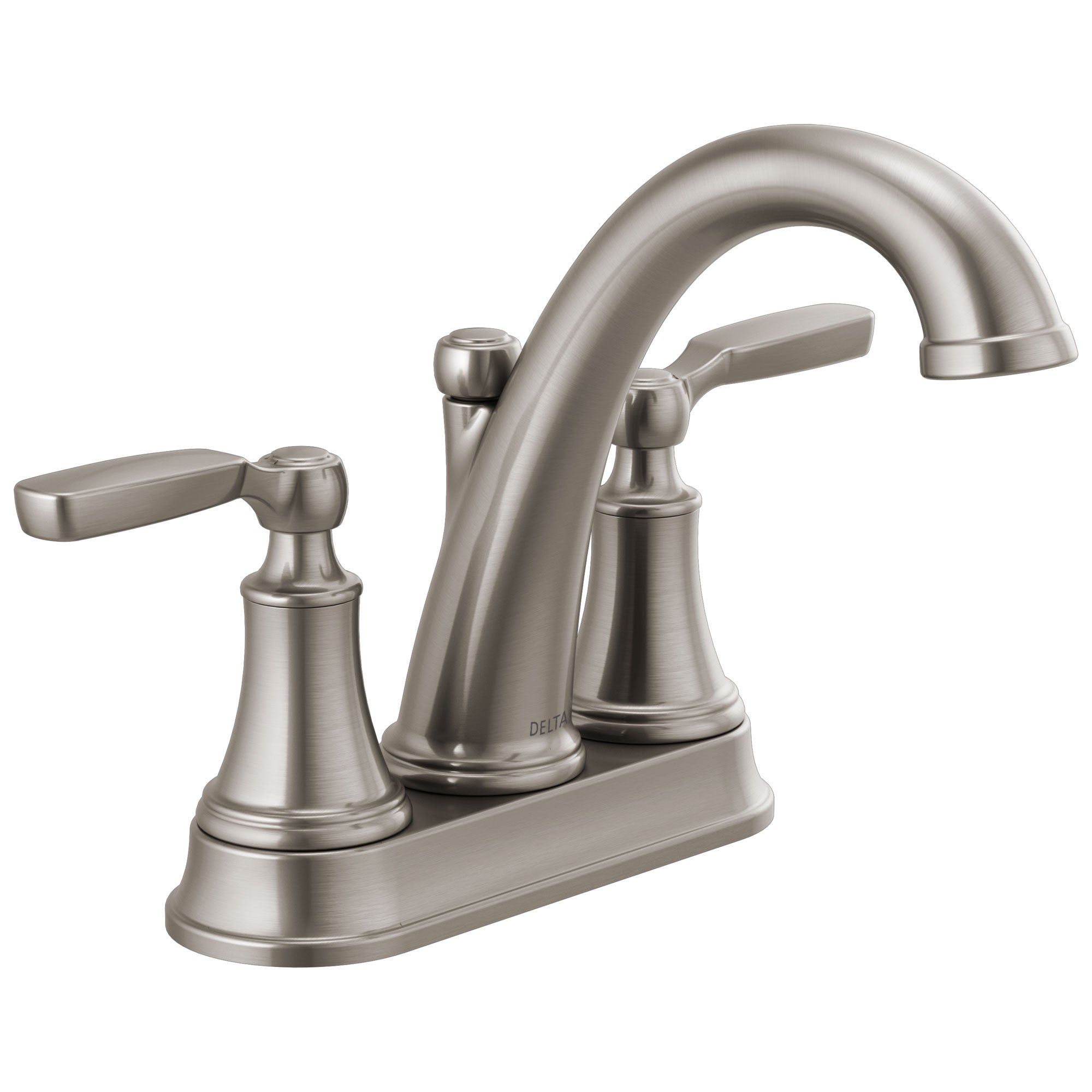 Delta Woodhurst Stainless Steel Finish Lever Handle Centerset Bathroom Sink Faucet with Matching Drain D2532LFSSMPU
