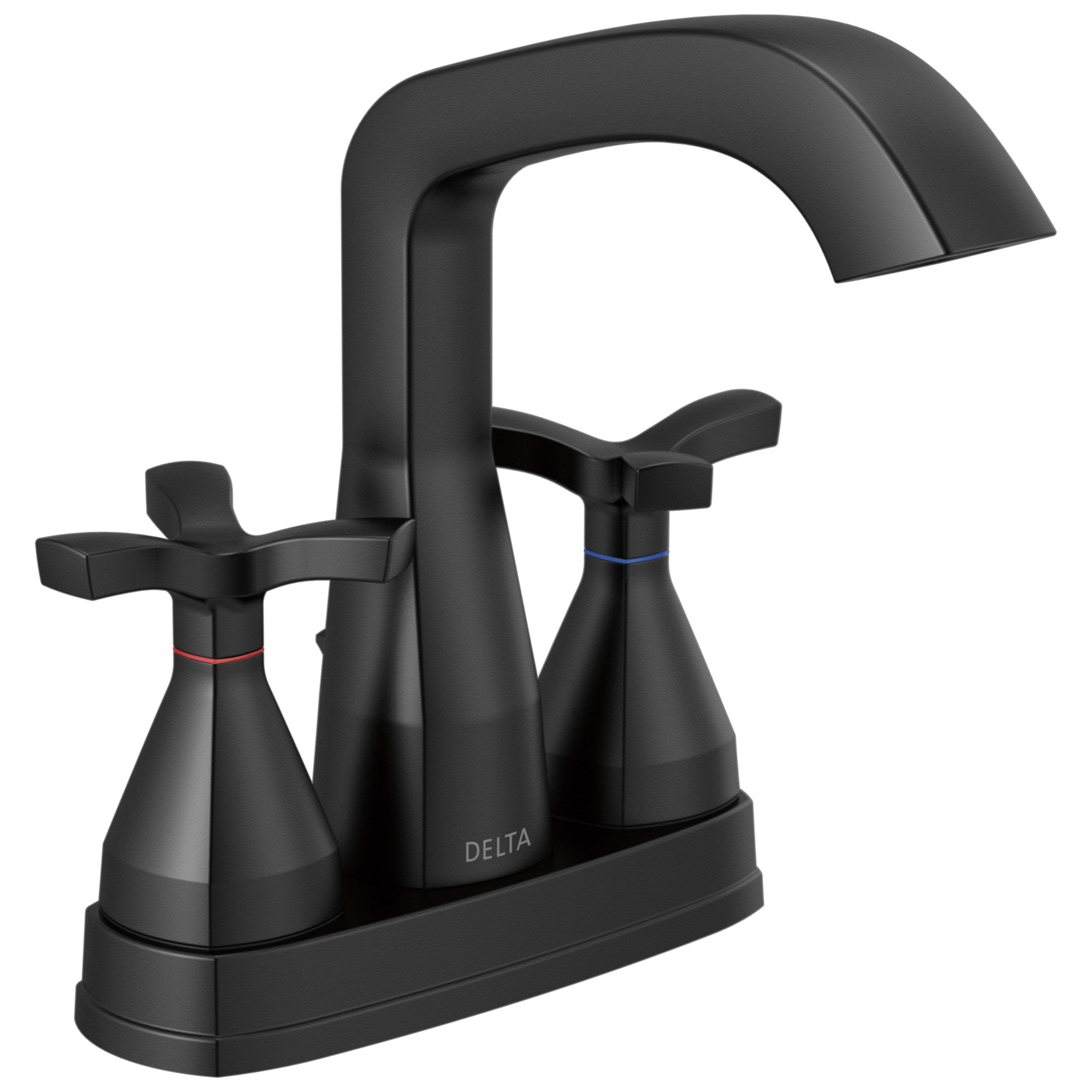 Delta Stryke Matte Black Finish Centerset Bathroom Faucet with Matching Drain and Cross Handles D257766BLMPUDST