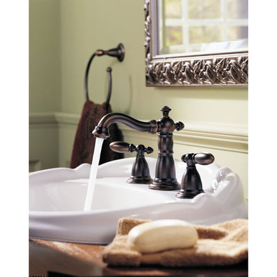 Delta Victorian Collection Venetian Bronze Finish Traditional Style Two Handle Widespread Lavatory Bathroom Sink Faucet with Drain D3555RBMPUDST