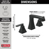 Delta Ashlyn Matte Black Finish Two Handle Widespread Lavatory Faucet with Matching Metal Pop-Up D3564BLMPUDST