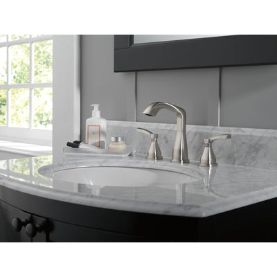 Delta Stryke Stainless Steel Finish Widespread Bathroom Sink Faucet with Matching Drain and Lever Handles D35776SSMPUDST