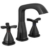 Delta Stryke Matte Black Finish Widespread Bathroom Faucet with Matching Drain and Cross Handles D357766BLMPUDST