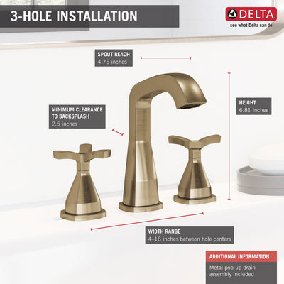 Delta Stryke Champagne Bronze Finish Widespread Bathroom Faucet with Matching Drain and Cross Handles D357766CZMPUDST