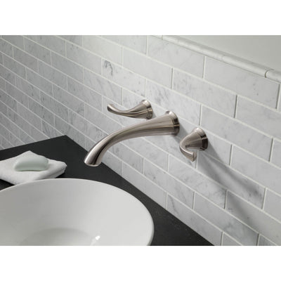 Delta Addison Collection Stainless Steel Finish Contemporary Two Handle Wall Mount Bathroom Sink Faucet Trim Kit (Requires Valve) DT3592LFSSWL