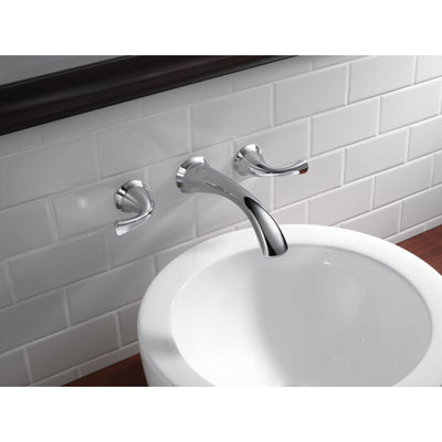 Delta Addison Collection Chrome Finish Contemporary Two Handle Wall Mount Bathroom Lavatory Sink Faucet Includes Rough-in Valve D2085V