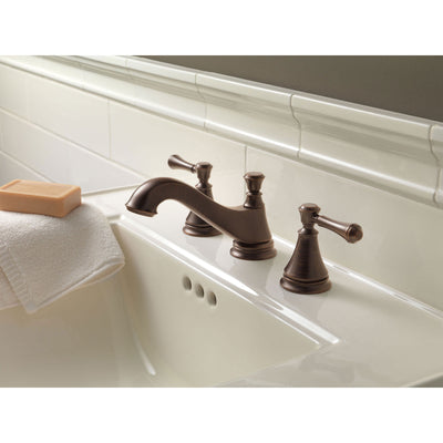 Delta Cassidy Venetian Bronze Finish Widespread Lavatory Low Arc Spout Bathroom Sink Faucet INCLUDES Two Lever Handles and Matching Metal Pop-Up Drain D1313V