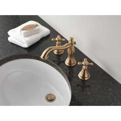 Delta Cassidy Collection Champagne Bronze Widespread Lavatory Bathroom Sink Faucet INCLUDES Two Cross Handles and Metal Pop-Up Drain D1786V