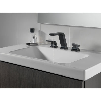 Delta Pivotal Matte Black Finish Modern Two Handle Widespread Bathroom Faucet with Matching Finish Drain D3599LFBLMPU