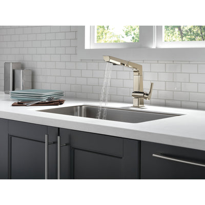 Delta Pivotal Modern Polished Nickel Finish Single Handle Pull Out Kitchen Faucet D4193PNDST