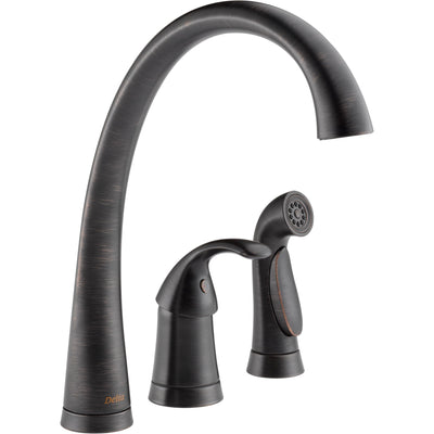 Delta Venetian Bronze Finish Pilar Modern Single Handle Kitchen Faucet with Side Spray and Single Handle Bar / Prep Sink Faucet Package D068CR
