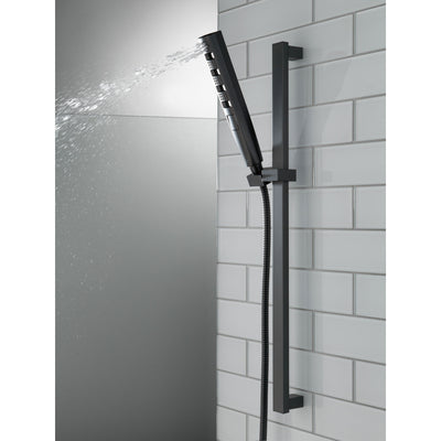 Delta Matte Black Finish H2Okinetic 4-Setting Modern Slide Bar Hand Shower with Hose D51140BL