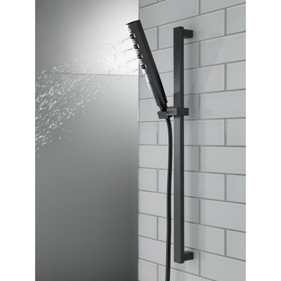 Delta Matte Black Finish H2Okinetic 4-Setting Modern Slide Bar Hand Shower with Hose D51140BL