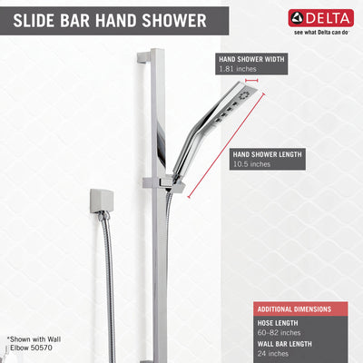 Delta Chrome Finish H2Okinetic Modern 3-Setting Slide Bar Hand Shower with Hose D51799
