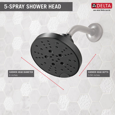 Delta Matte Black Finish H2Okinetic 5-Setting Contemporary Raincan Shower Head D52668BL