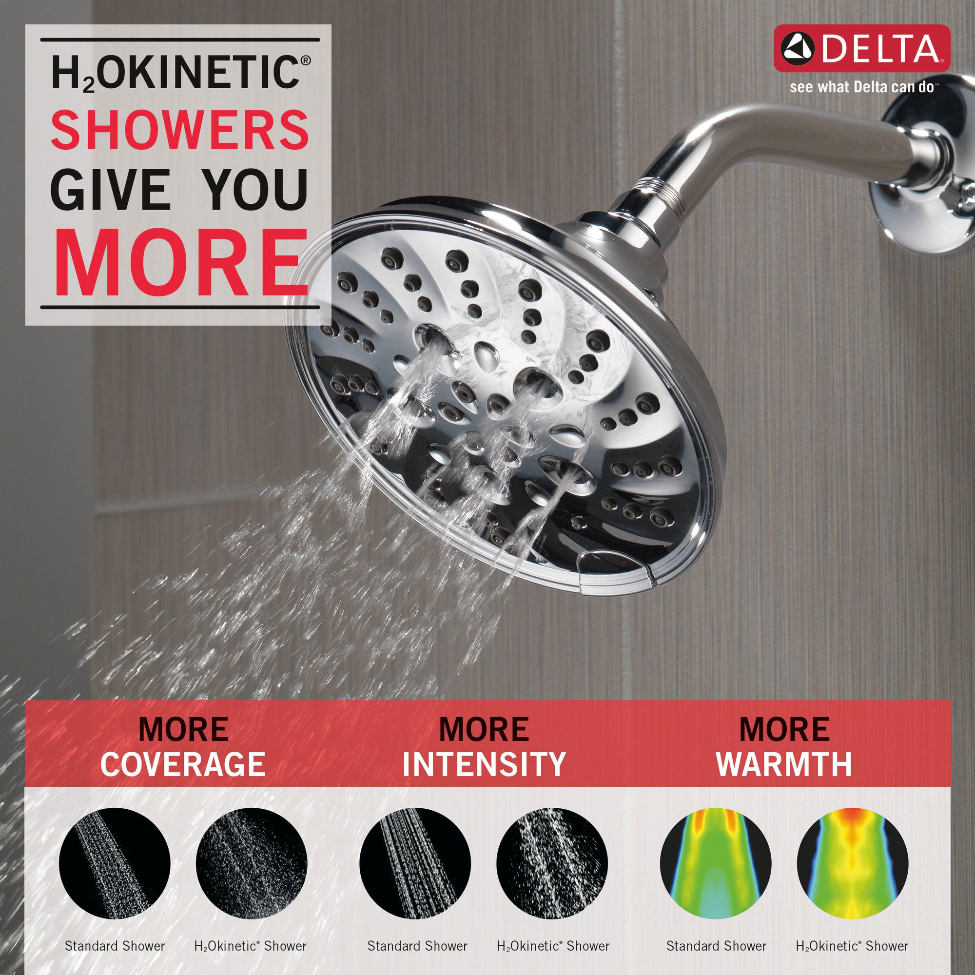 Delta Chrome Finish H2Okinetic 5-Setting Traditional Raincan Shower Head D52669