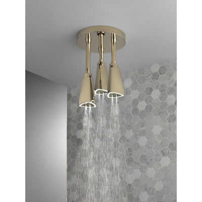 Delta Polished Nickel Finish 2.5 GPM H2Okinetic Pendant Triple Ceiling Mount Raincan Shower Head with Water-Powered LED Light D57140PN25L