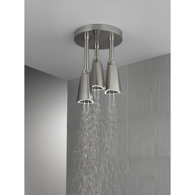 Delta Stainless Steel Finish 2.5 GPM H2Okinetic Pendant Triple Ceiling Mount Raincan Shower Head with Water-Powered LED Light D57140SS25L
