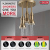 Delta Champagne Bronze Finish 2.5 GPM H2Okinetic Pendant Triple Ceiling Mount Raincan Shower Head with Water-Powered LED Light D57190CZ25L