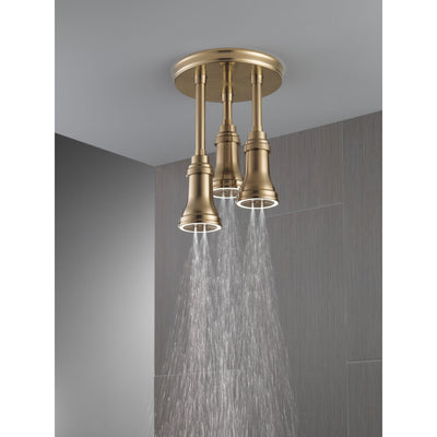 Delta Champagne Bronze Finish 2.5 GPM H2Okinetic Pendant Triple Ceiling Mount Raincan Shower Head with Water-Powered LED Light D57190CZ25L