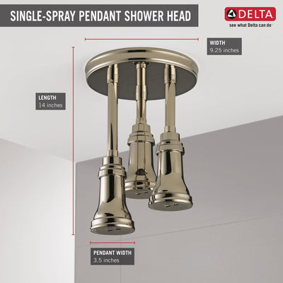 Delta Polished Nickel Finish 2.5 GPM H2Okinetic Pendant Triple Ceiling Mount Raincan Shower Head with Water-Powered LED Light D57190PN25L
