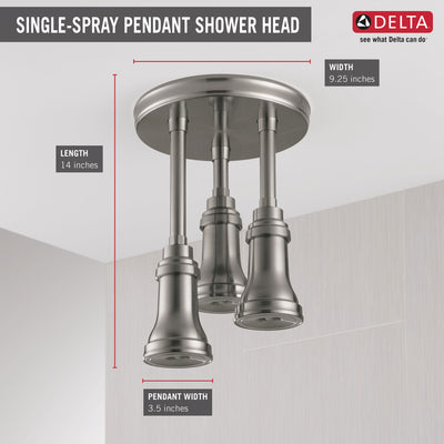 Delta Stainless Steel Finish 2.5 GPM H2Okinetic Pendant Triple Ceiling Mount Raincan Shower Head with Water-Powered LED Light D57190SS25L