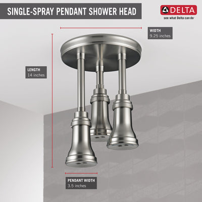 Delta Stainless Steel Finish 2.5 GPM H2Okinetic Pendant Triple Ceiling Mount Raincan Shower Head D57190SS25