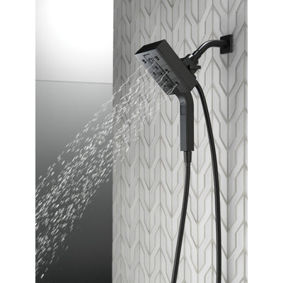 Delta Matte Black Finish H2Okinetic In2ition 4-Setting Angular Two-in-One Showerhead Hand Shower Combo D58473BL25