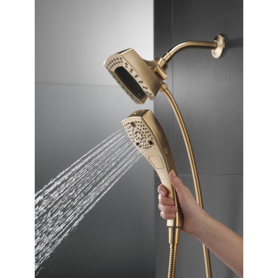 Delta Champagne Bronze Finish H2Okinetic In2ition 5-Setting Modern Two-in-One Showerhead Hand Shower Combo D58474CZ