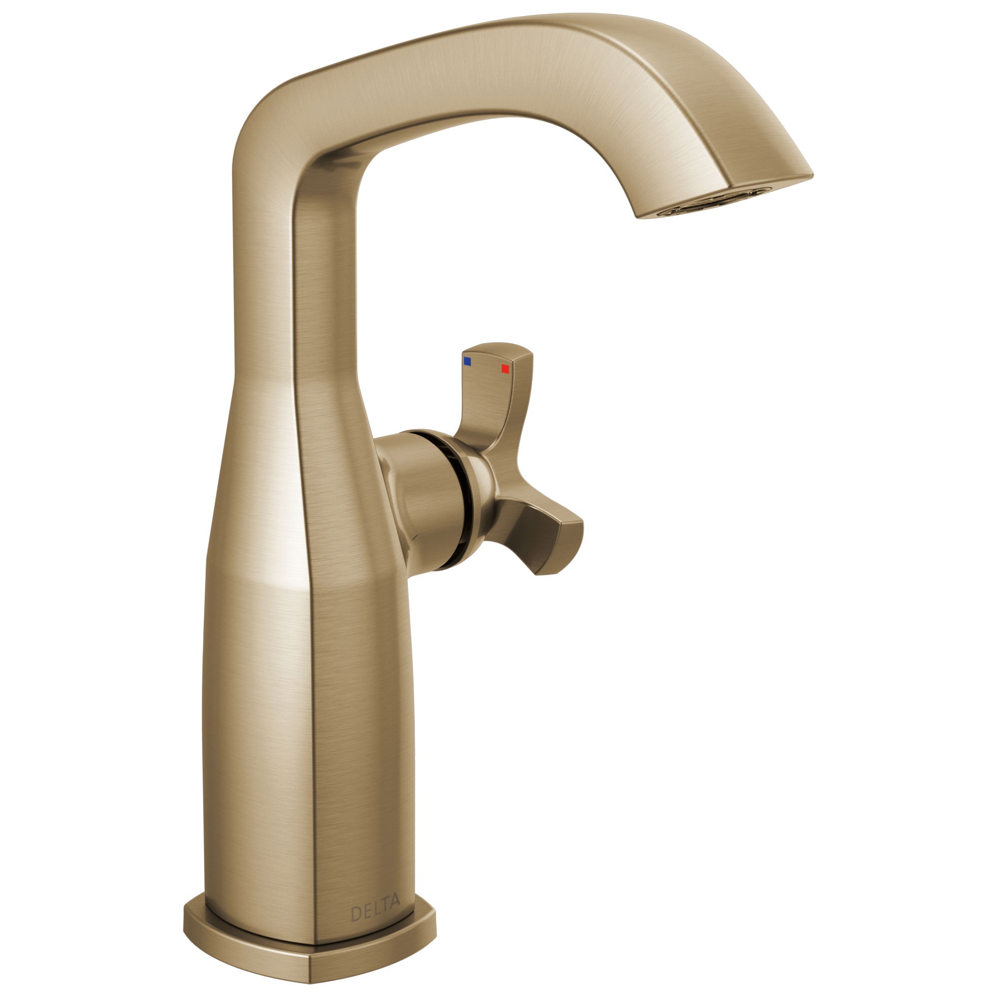 Delta Stryke Champagne Bronze Finish Mid-Height Spout Single Hole Bathroom Sink Faucet Includes Helo Cross Handle D3594V