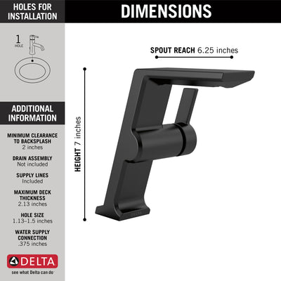 Delta Pivotal Matte Black Finish Single Handle Mid-Height Bathroom Sink Faucet D699BLDST