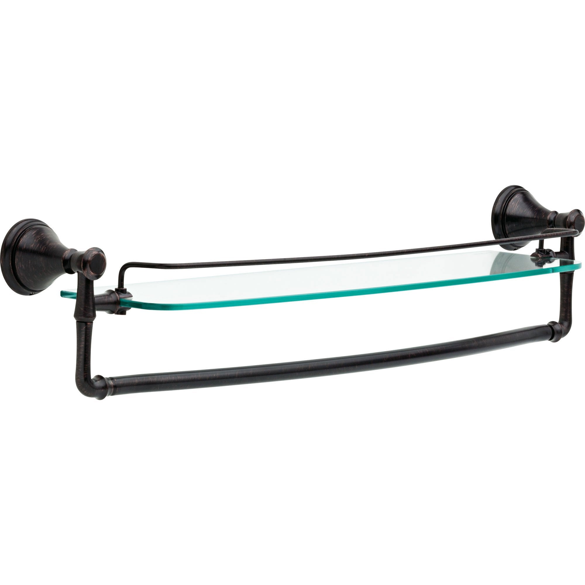 24 Inch Glass Shelf with Rail & Hooks for Bathroom - Oil Rubbed