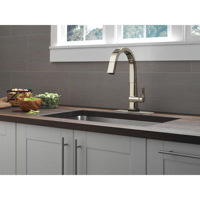 Delta Pivotal Polished Nickel Finish Single Handle Pull Down Kitchen Faucet with Touch2O Technology D9193TPNDST