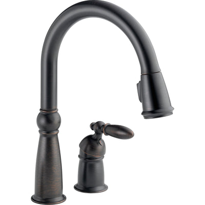 Delta Victorian Collection Venetian Bronze Finish Single Handle Pull Down Kitchen Sink Faucet and Soap Dispenser Package D024CR