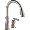 Delta Victorian Collection Stainless Steel Finish Single Handle Pull Down Kitchen Sink Faucet and Soap Dispenser Package D025CR