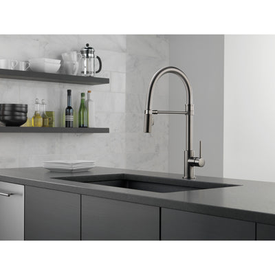 Delta Trinsic Black Stainless Steel Finish Single Handle Pull-Down Kitchen Faucet With Spring Spout D9659KSDST