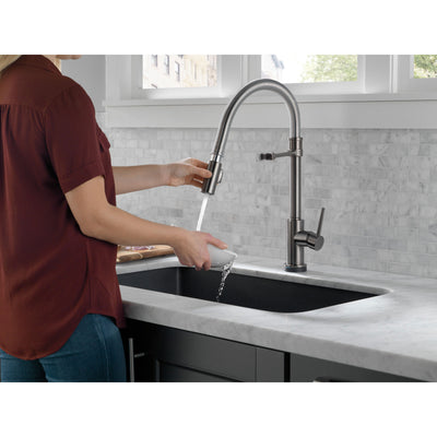 Delta Trinsic Black Stainless Steel Finish Single Handle Pull-Down Spring Spout Kitchen Faucet with Touch2O Technology D9659TKSDST