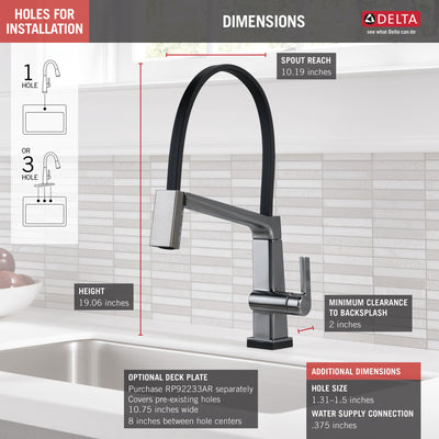 Delta Pivotal Arctic Stainless Steel Finish Single Handle Exposed Hose Kitchen Faucet with Touch2O Technology D9693TARDST