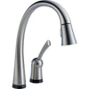 Delta Arctic Stainless Finish Pilar Collection Single Handle Pull Down Kitchen Faucet with Touch2O Technology and Soap Dispenser Package D030CR